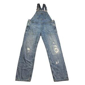 Gap Denim Overalls Size S Distressed Patchwork Adjustable Straps Front Pockets